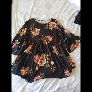 Black floral blouse plus size